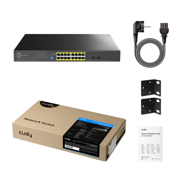 CUDY Svič 10/100/1000 16-port Cudy GS1020PS2 PoE+ sa 2x SFP porta 200W