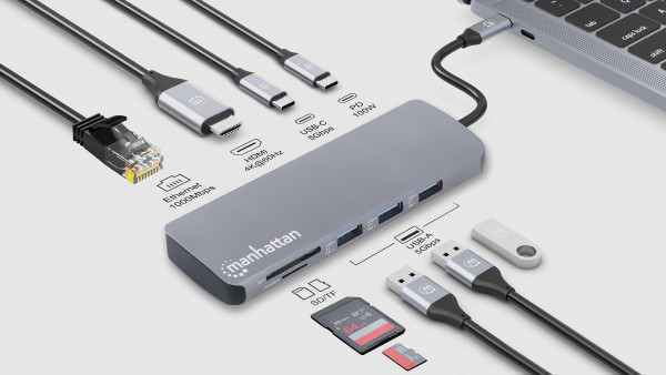 Docking station Manhattan 190459 9in1 USB-C - 1xHDMI/5xUSB/LAN/CR/PD 100W