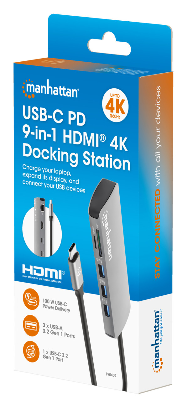 Docking station Manhattan 190459 9in1 USB-C - 1xHDMI/5xUSB/LAN/CR/PD 100W