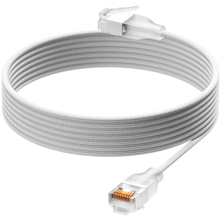 Ubiquiti UniFi Premium Patch Cable UACC-Cable-Patch-EL-C6A-1M-W Ultra-thin braided patch cable, designed and optimized for 10 GbE networking, Translucent booted RJ45 for optimal Etherlighting