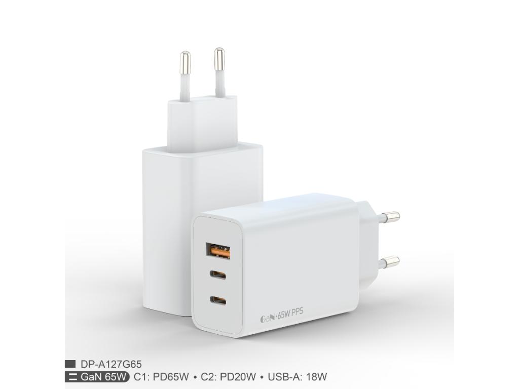 Zidni punjac FULMOVA GAN PD/65W/bela sa USB-C kablom