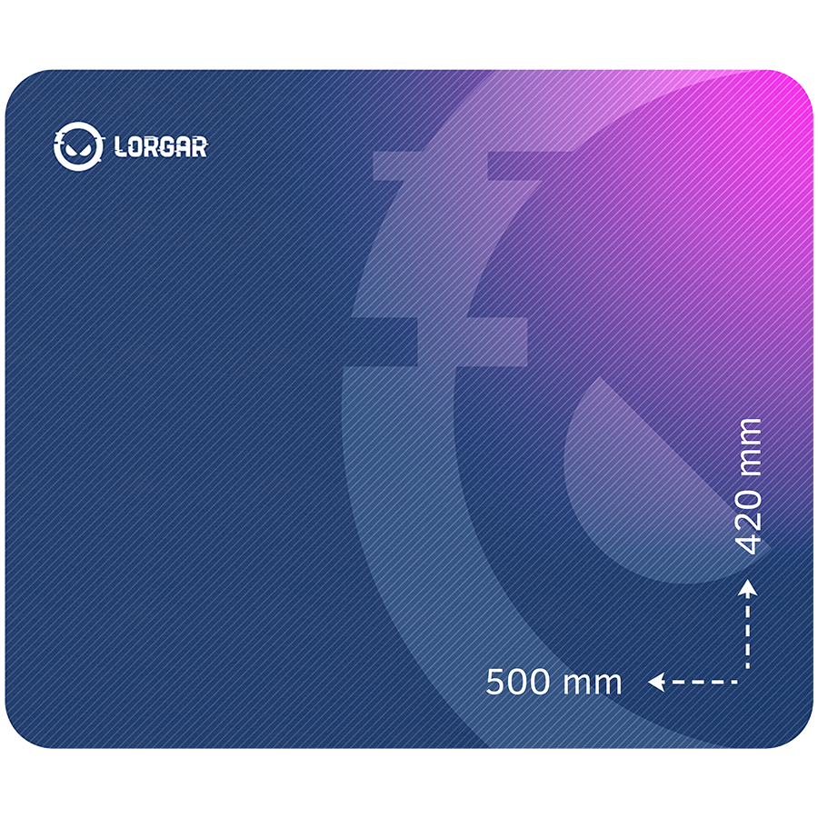 Lorgar Main 135, Gaming mouse pad, High-speed surface, Purple anti-slip rubber base, size: 500mm x 420mm x 3mm, weight 0.41kg