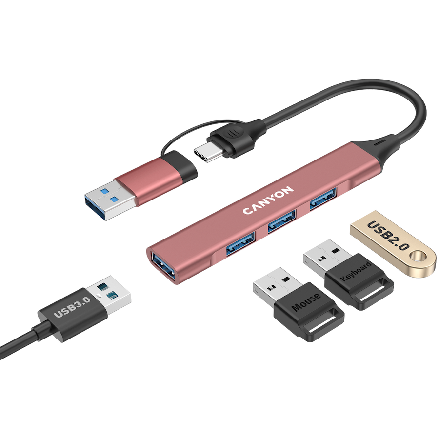 CANYON hub DS-02 4in1 USB-A/C Pink