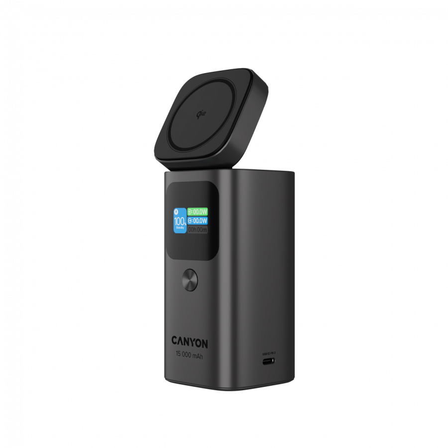 CANYON Qi2 magnetic power bank OnPower 150 15000mAh Aluminium Dark grey