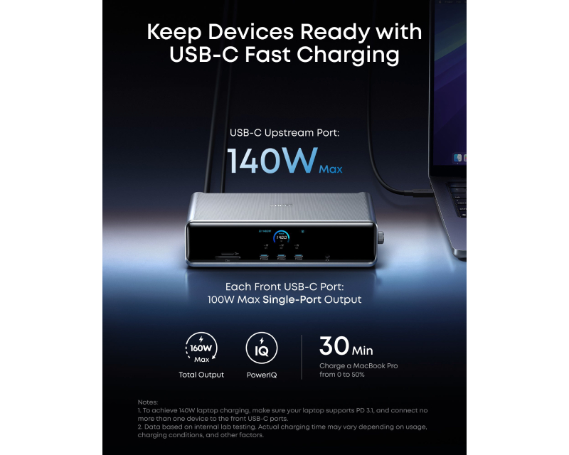ANKER Prime Docking Stanica 140W, 14u1, Display Link, siva