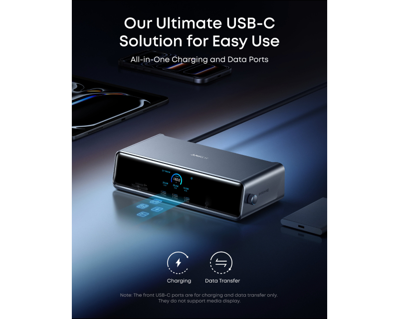 ANKER Prime Docking Stanica 140W, 14u1, Display Link, siva