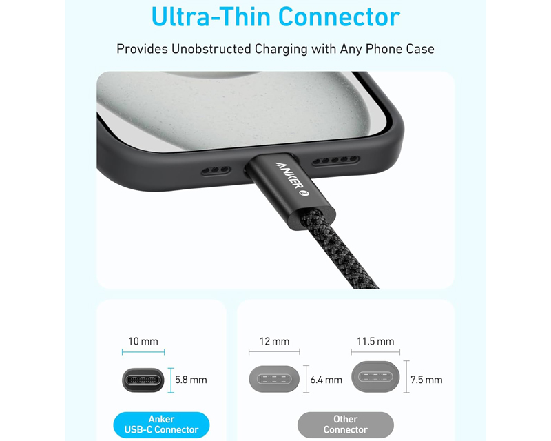 ANKER Zolo USB tip-C kabl M/M 1m,  super brzo punjenje 240W, pleteni, crni