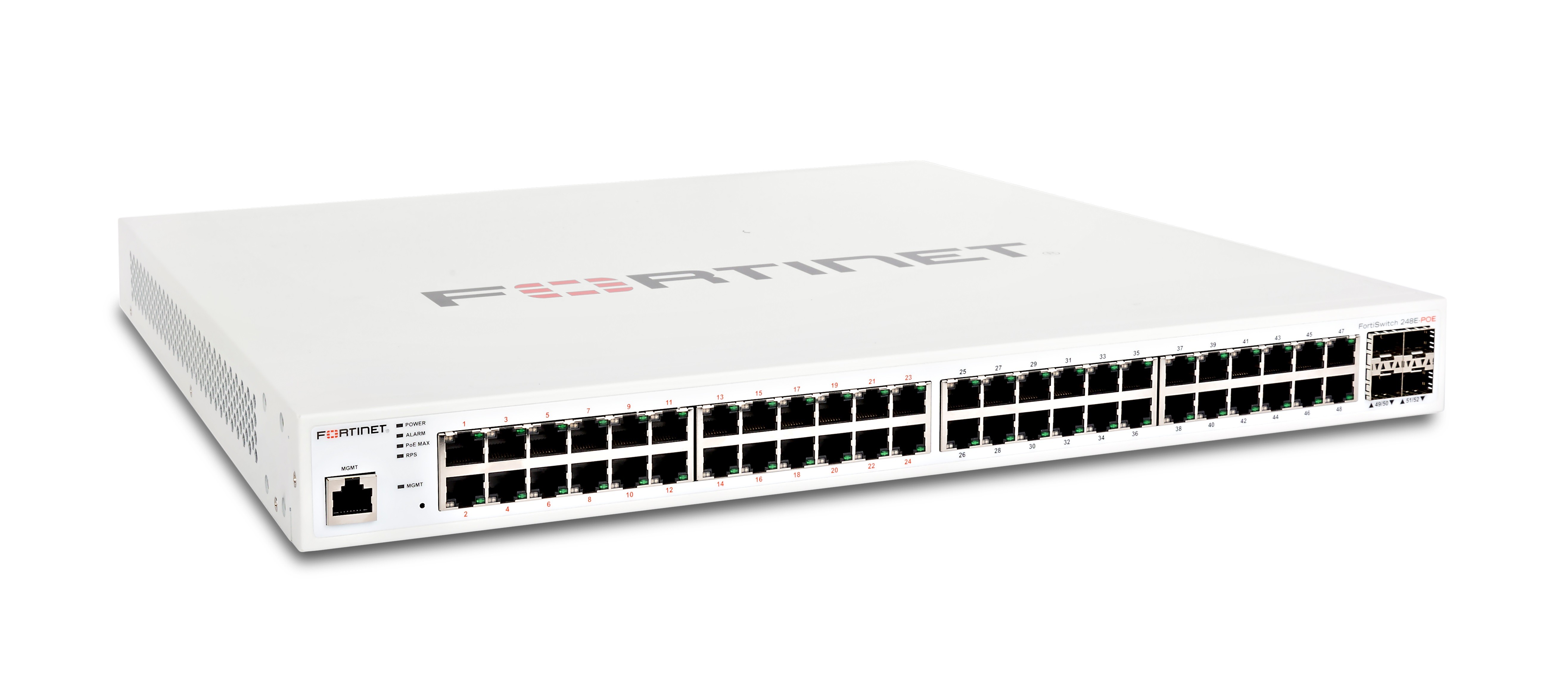 FortiSwitch-248E-POE Layer 2/3 FortiGate switch controller compatible PoE+ switch with 48 x GE RJ45 ports, 4 x GE SFP, with automatic Max 370W POE output limit