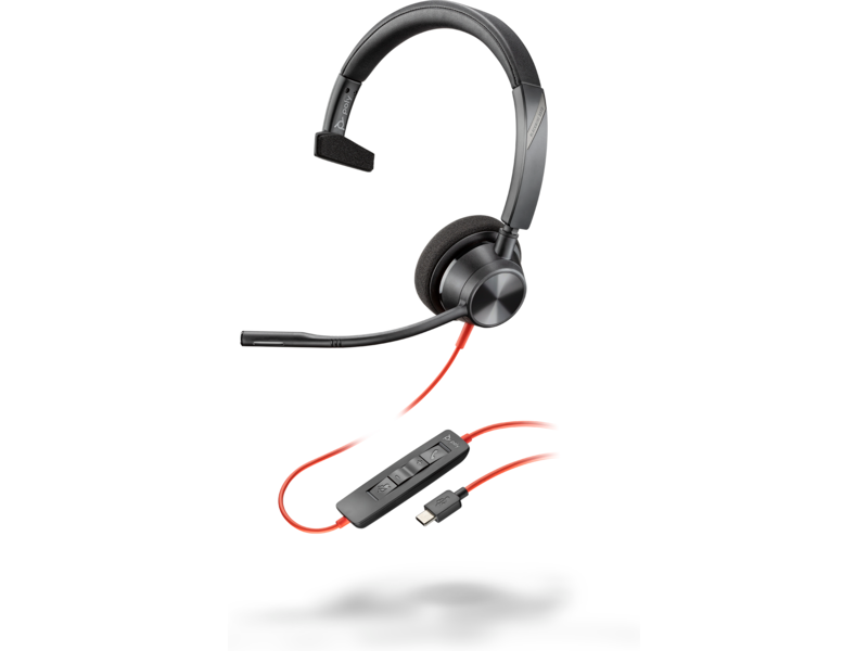 HP Poly Blackwire 3310 Monaural USB-C Headset +USB-C/A Adapter, Black, 2yw