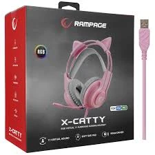 Rampage Slušalice žične gaming Rampage RM-K91 X-CATTY 7.1 RGB roze 36032
