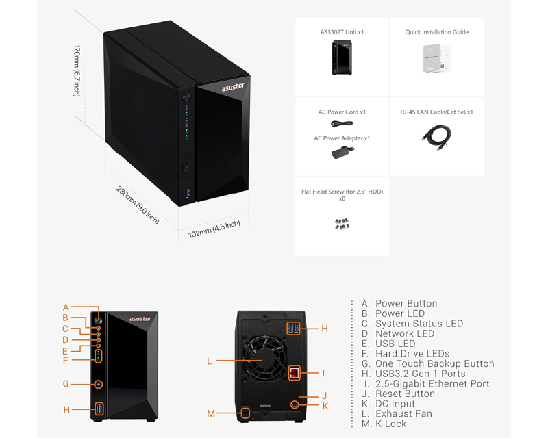 ASUSTOR NAS Storage Server DRIVESTOR 2 Pro AS3302T v2