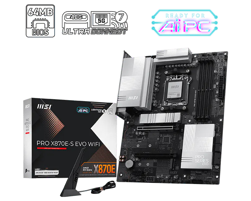 MSI PRO X870E-S EVO WIFI - AMD AM5, DDR5, Wi-Fi 7