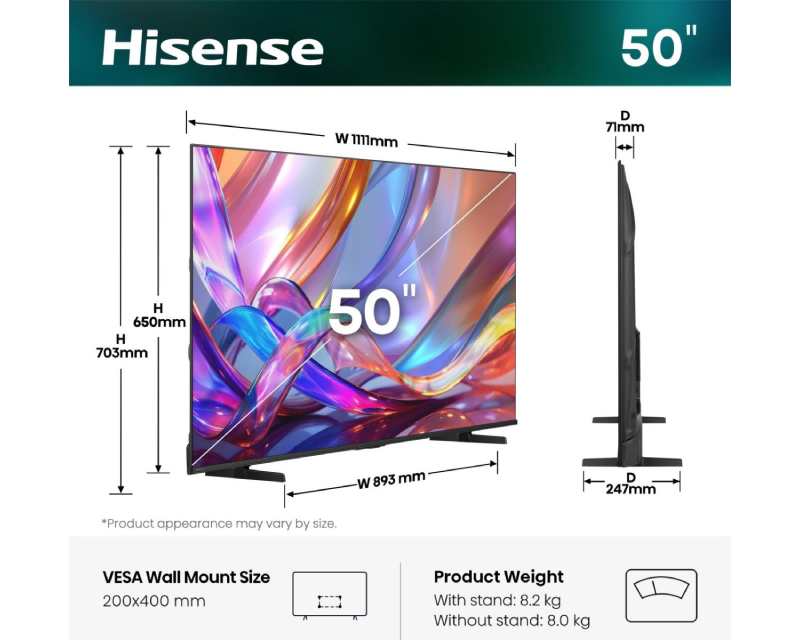 Hisense 50E7S 50" Hi-QLED Smart TV | 4K UHD HDR10+
