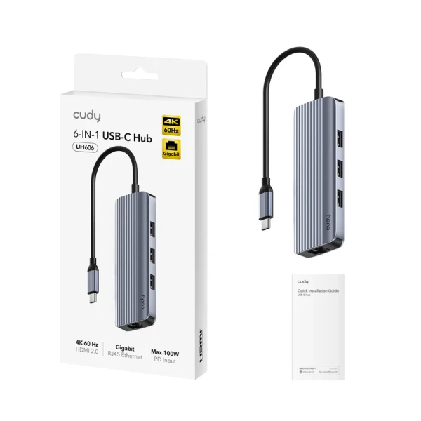 CUDY Adapter-konverter Cudy UH606 USB Tip C 3xUSB-A 3.0/RJ-45/HDMI/USB-C