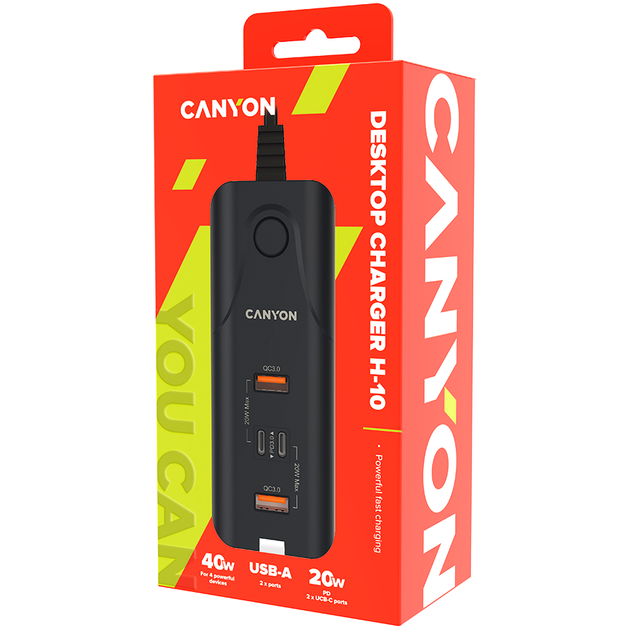 CANYON charger H-10 PD 20W QC 3.0 18W 2USB-A 2USB-C Desk Black