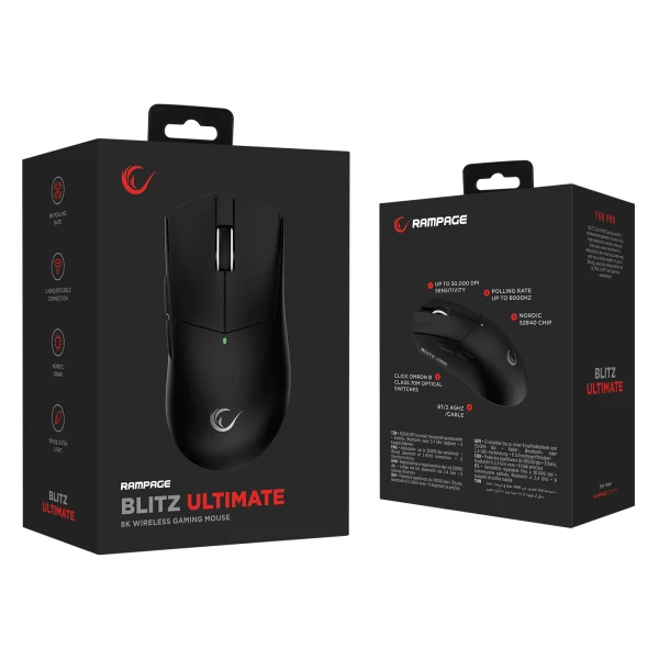 Rampage Miš Wireless/Bluetooth gaming BLITZ ULTIMATE 8K crni 41824