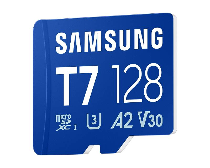 SAMSUNG MicroSD 128GB, T7, SDXC, UHS-I U3 V30 A2, Read up to 170MB/s, Write up to 130MB/s,  for 4K and FullHD video recording
