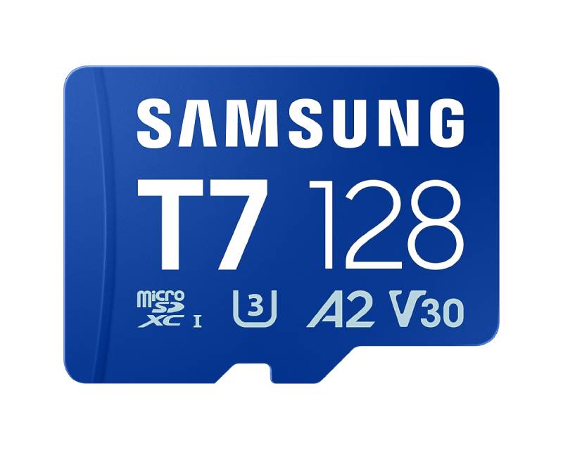 SAMSUNG MicroSD 128GB, T7, SDXC, UHS-I U3 V30 A2, Read up to 170MB/s, Write up to 130MB/s,  for 4K and FullHD video recording