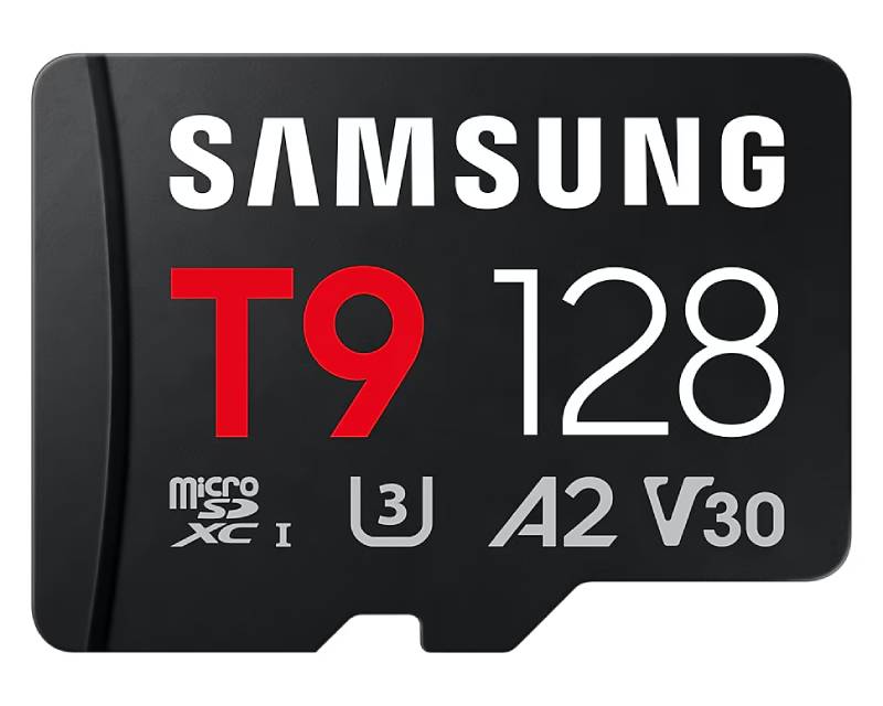 SAMSUNG MicroSD 128GB, T9, SDXC, UHS-I U3 V30 A2, Read up to 200MB/s, Write up to 130MB/s,  for 4K and FullHD video recording