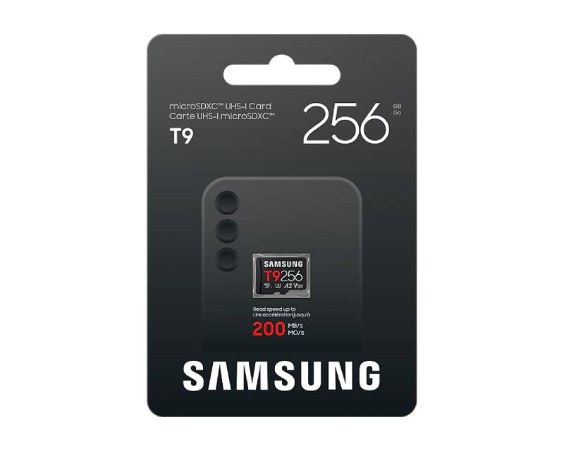 SAMSUNG MicroSD 256GB, T9, SDXC, UHS-I U3 V30 A2, Read up to 200MB/s, Write up to 130MB/s,  for 4K and FullHD video recording