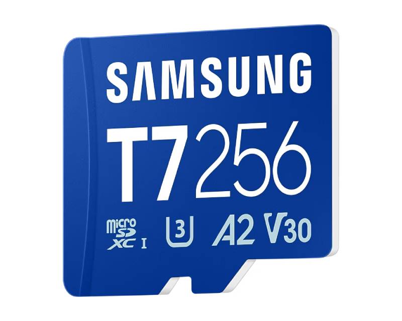 SAMSUNG MicroSD 256GB, T7, SDXC, UHS-I U3 V30 A2, Read up to 170MB/s, Write up to 130MB/s,  for 4K and FullHD video recording