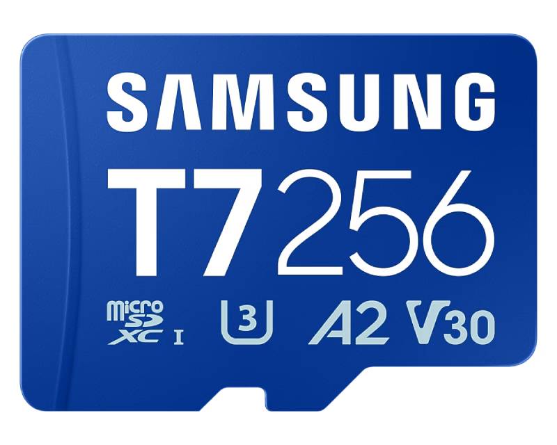 SAMSUNG MicroSD 256GB, T7, SDXC, UHS-I U3 V30 A2, Read up to 170MB/s, Write up to 130MB/s,  for 4K and FullHD video recording
