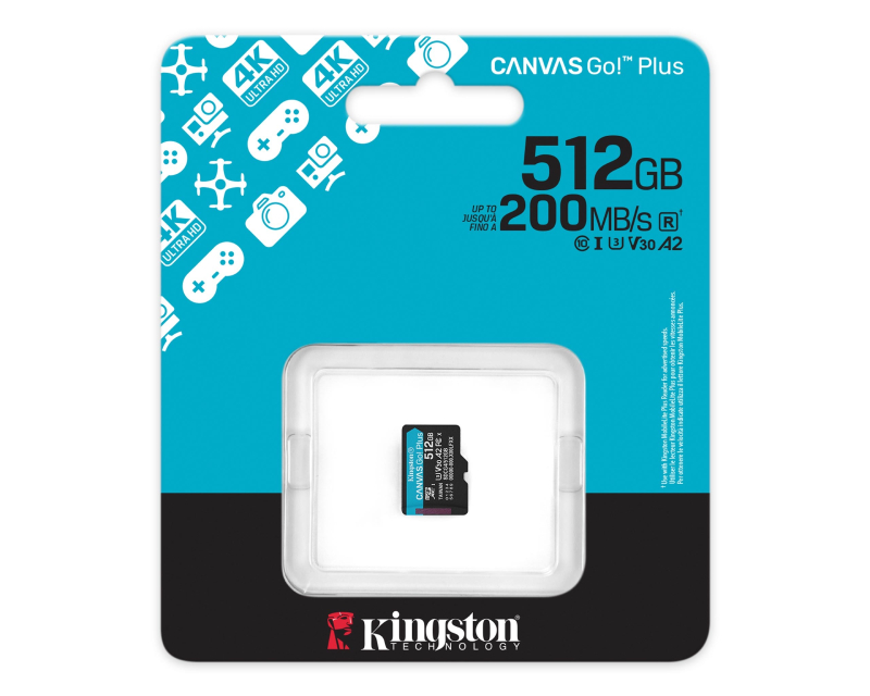 KINGSTON Memorijska kartica U3 V30 microSDXC 512GB Canvas Go Plus 200MB/s A2 SDCG4/512GBSP