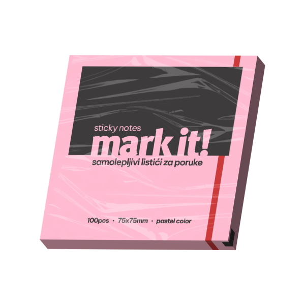 Mark Samolepljivi listići Mark 100lis, 75x75mm roze
