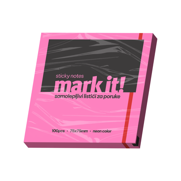 Mark Samolepljivi listići Mark 100lis, 75x75mm NEON roze