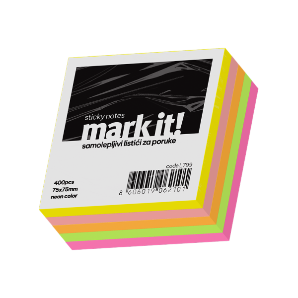 Mark Kocka samolepljivi listići Mark 400lis, 75x75mm mix NEON