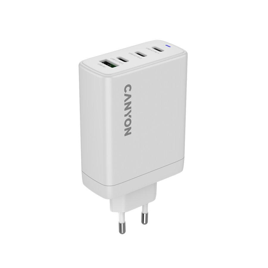 CANYON charger OnCharge 120 GAN Total 120W MAX 3 USB-C +1 USB-A White EU plug