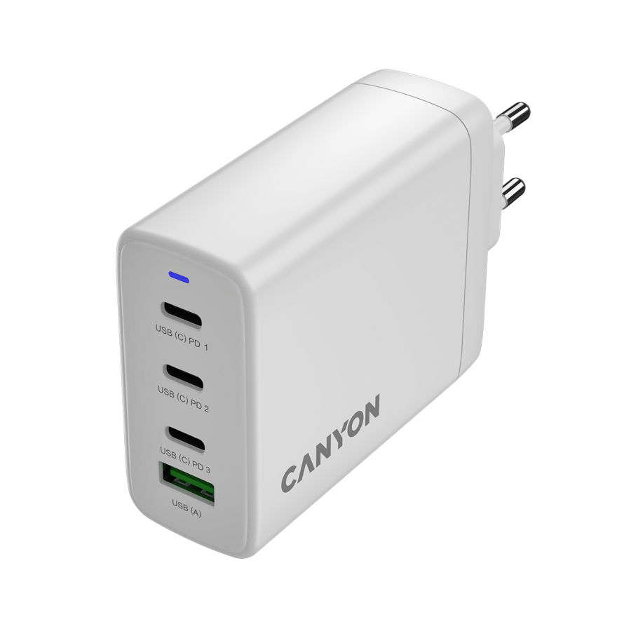 CANYON charger OnCharge 120 GAN Total 120W MAX 3 USB-C +1 USB-A White EU plug