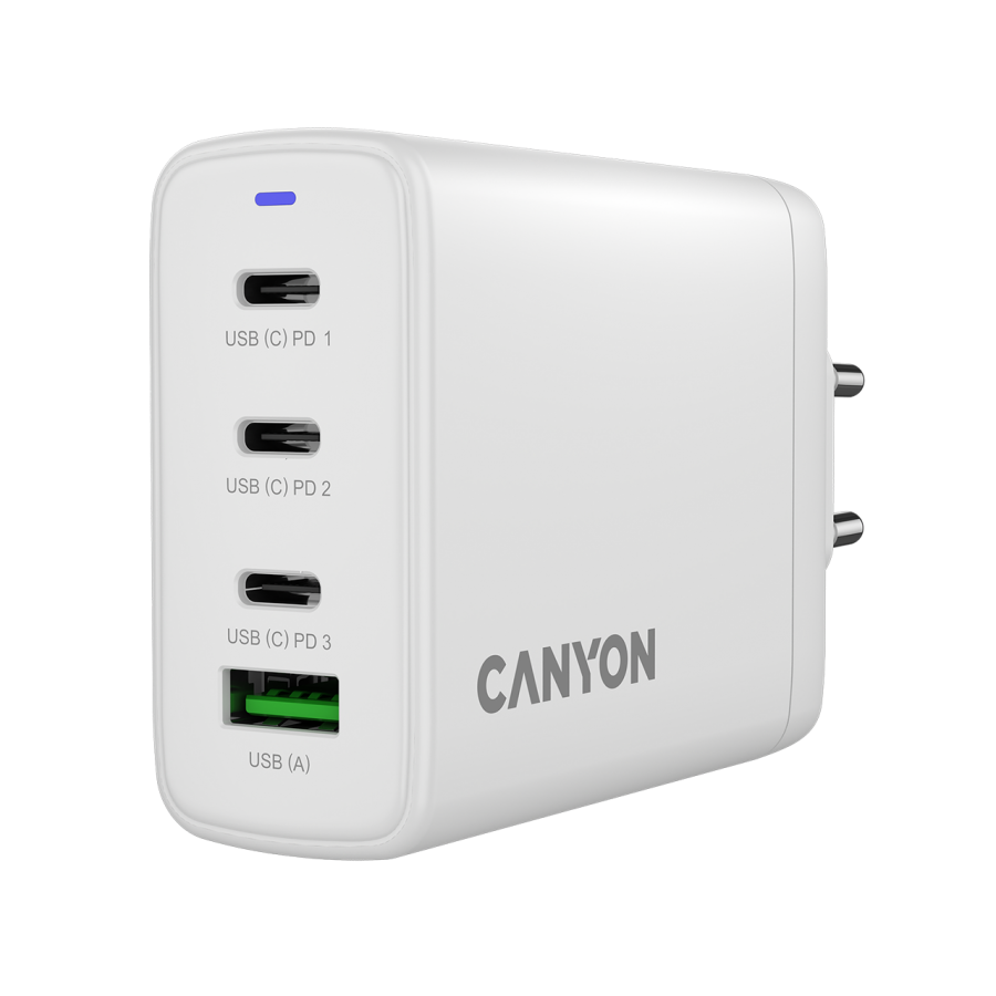 CANYON charger OnCharge 120 GAN Total 120W MAX 3 USB-C +1 USB-A White EU plug