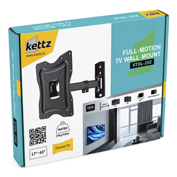 Kettz Nosač za TV Kettz STOL-25Z 17-43/vesa max 200x200/25kg/zglobni