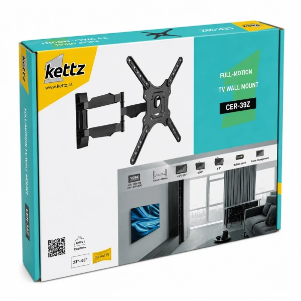 Kettz Nosač za TV Kettz CER-39Z 23-65/vesa max 400x400/35kg/zglobni