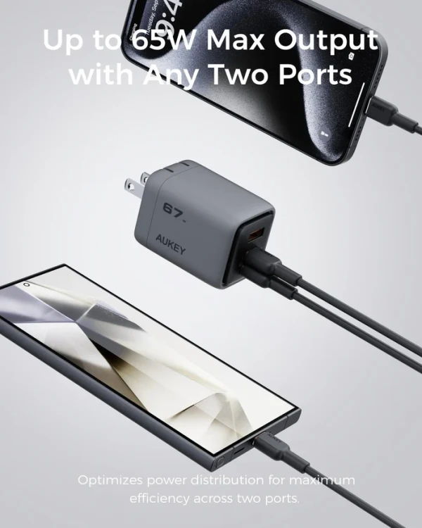 Aukey Kućni punjač AUKEY PA-C3 Fast  3-port 67W GaN