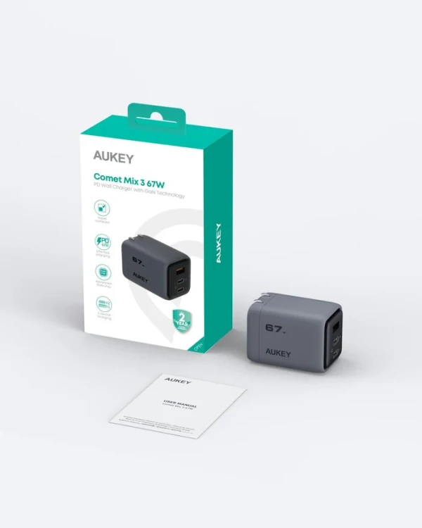 Aukey Kućni punjač AUKEY PA-C3 Fast  3-port 67W GaN