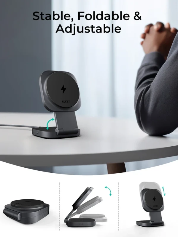 Aukey Bežični magnetni punjač za brzo punjenje AUKEY LC-MC211 2-u-1 Qi2 25W