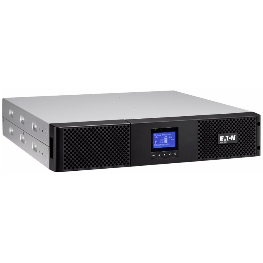 Eaton UPS 9SX 1500VA/1350W, Rack 2U; On-line double conv with PFC; LCD display; input (1) IEC-320-C14; output (6) -C13;1 USB port + 1 serial RS232 port; mini-term. block for remote ON/OFF; Network-MS card slot,Extend. Battery Capability; 2yr warranty