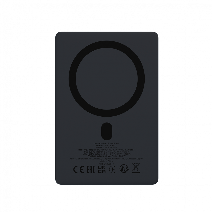 CANYON magnetic power bank OnPower 511 PD20W 10000mAh Aluminium Interstellar Black