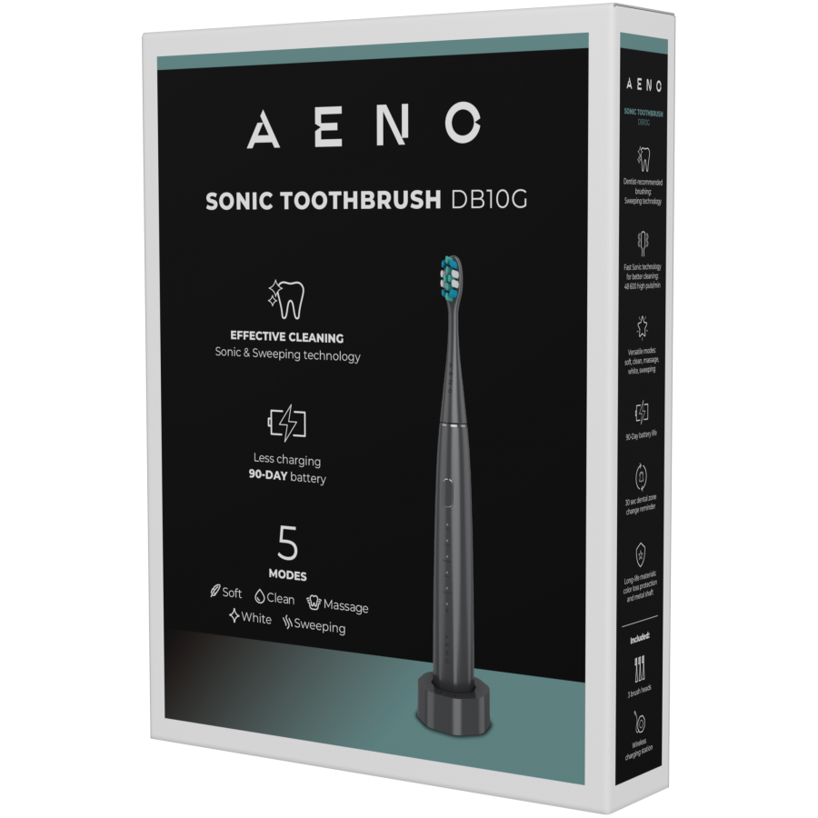 Aeno Wireless Tooth Brush, Grey, 3 Brush Heads, 1400mAh, Function: Soft, Clean, Massage, White, Sweep