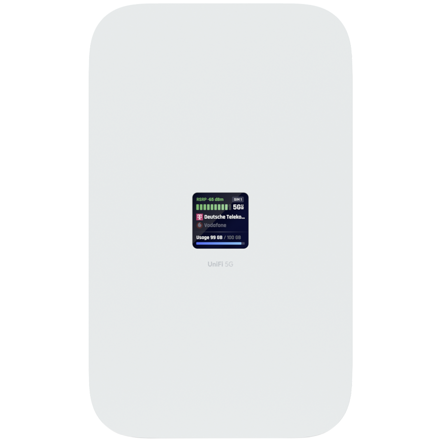Ubiquiti UniFi U5G-Max high-performance 5G (3.4 Gbps) modem for any Unifi deployment. Instantly adopt through any UniFi PoE port, it delivers automatic setup, dual SIM/eSIM, and seamless failover