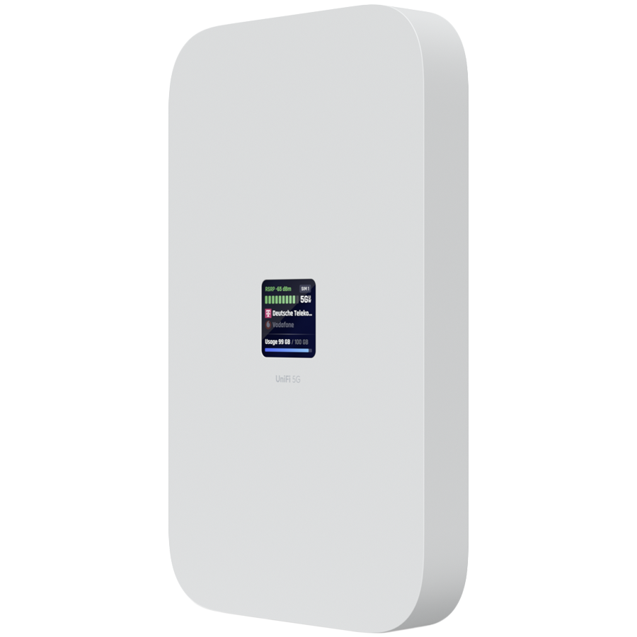 Ubiquiti UniFi U5G-Max high-performance 5G (3.4 Gbps) modem for any Unifi deployment. Instantly adopt through any UniFi PoE port, it delivers automatic setup, dual SIM/eSIM, and seamless failover