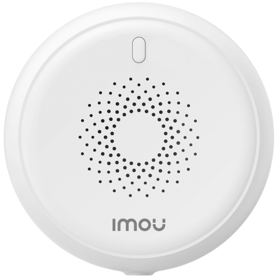 IMOU Gas leak sensor with low-current gas sensor and built-in temperature compensation, detects combustible gas molecules, triggers 85dB audible and visual alarm, and sends alerts to the app for timely user action