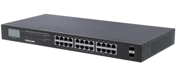 Intellinet INT 561242 Network PoE Switch, 24-Port, 370W PoE Budget, 2 SFP Ports, Gigabit
