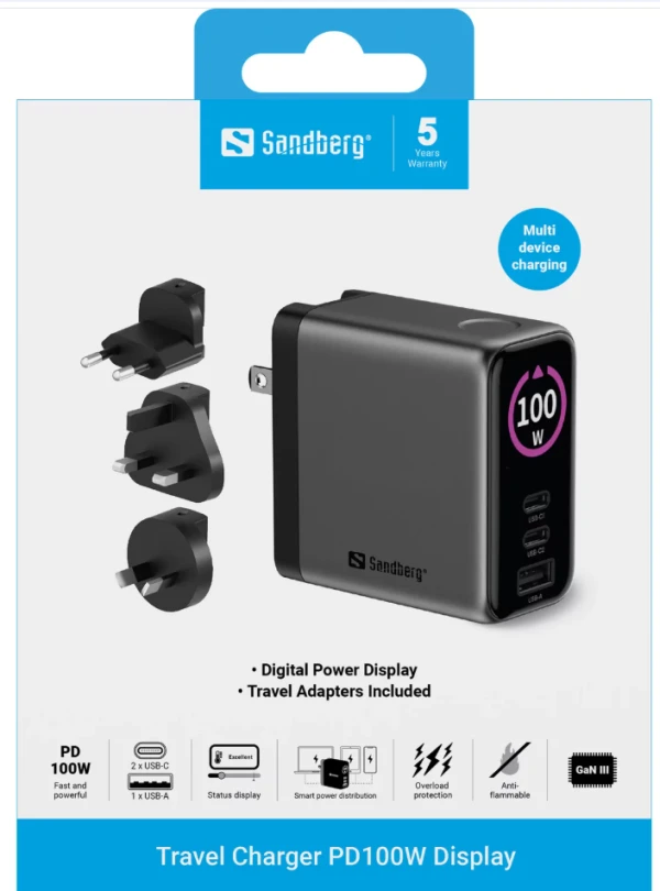 Sandberg Travel Charger PD100W Display 441-71