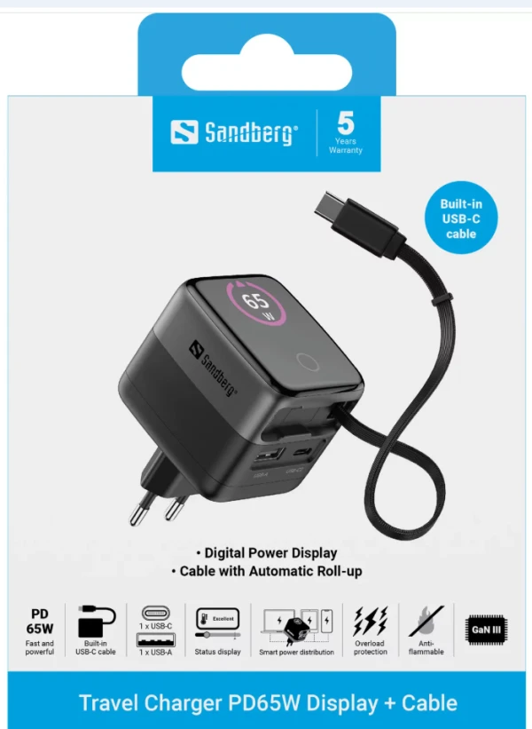 Sandberg 441-74 Charger PD65W Display + Cable