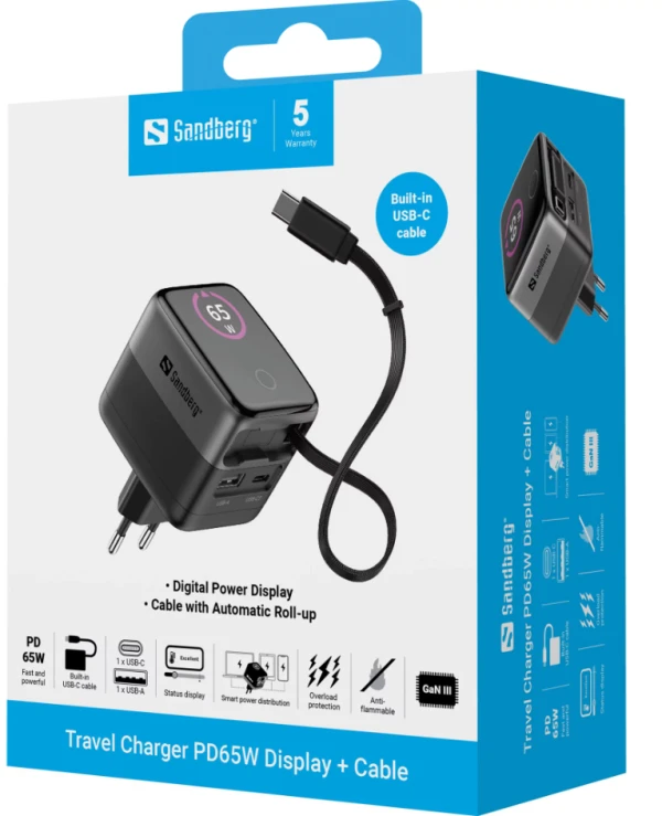 Sandberg 441-74 Charger PD65W Display + Cable