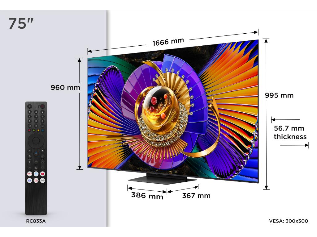 Televizor TCL 75C7L/SQD-MiniLED/75"/4K UHD/144Hz/Google TV/Bang&Olufsen/crna