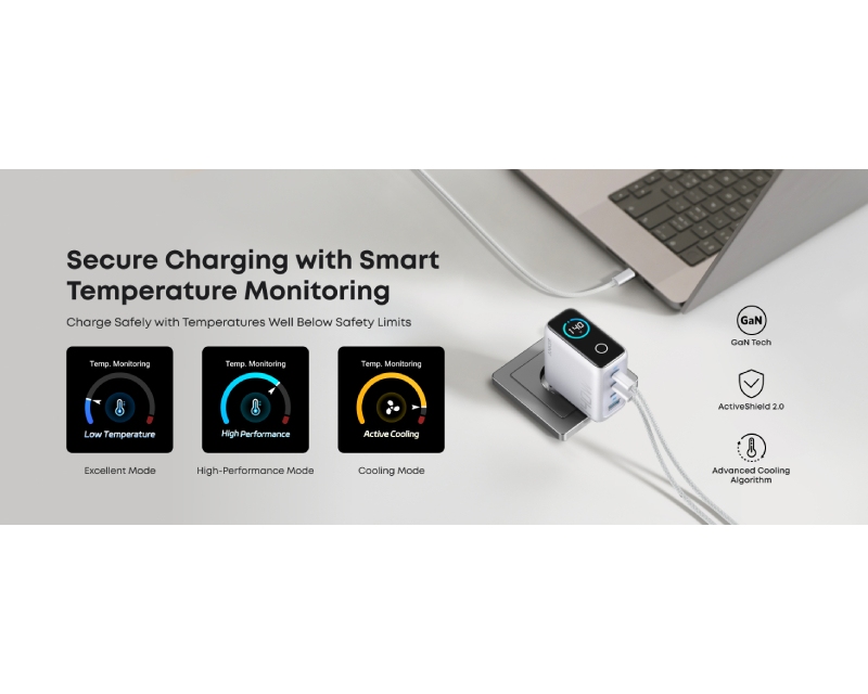 ANKER 140W GaN zidni brzi punjač, 4-porta (3x USB-C i 1x USB-A) sa USB-C M/M pletenim kablom, srebrni